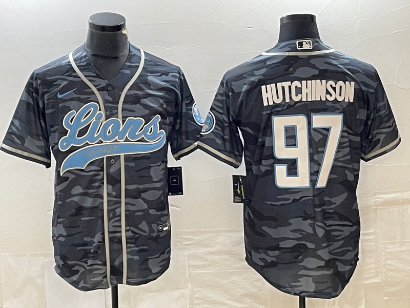 Men's Detroit Lions Aidan Hutchinson #97 Grey Camouflage Jersey Joint Edition